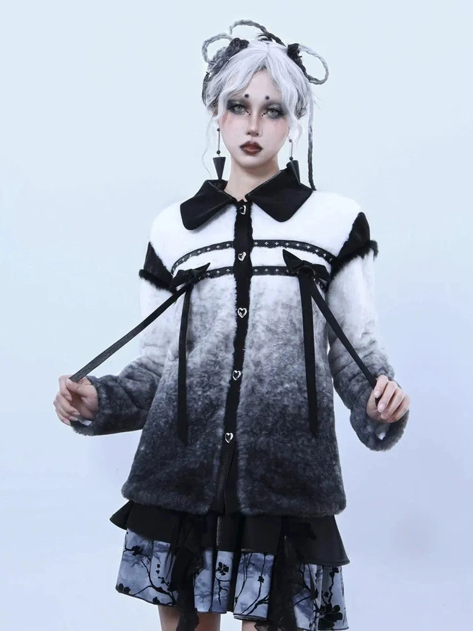 Virtual Orbit Embroidered Plum Blossom Tie Dye Lace Layered Mini Skirt