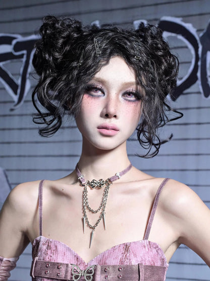 Virtual Orbit Eroded Heart Butterfly Choker Necklace