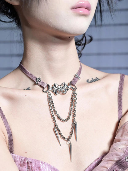 Virtual Orbit Eroded Heart Butterfly Choker Necklace