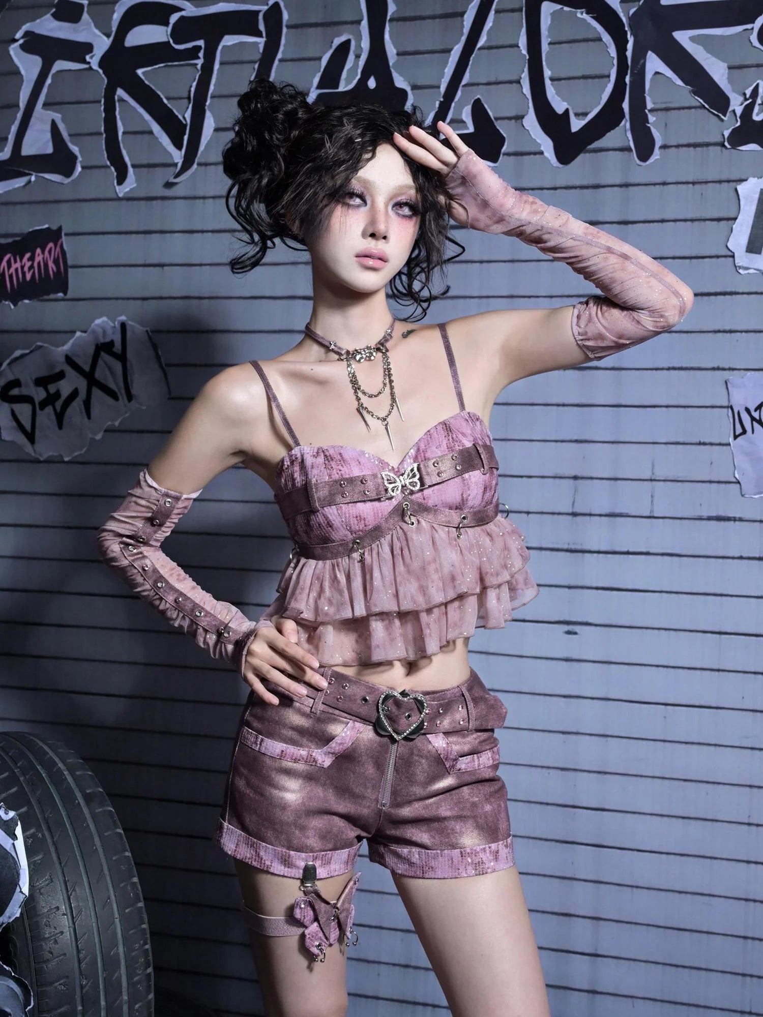 Eroded Heart Butterfly Legging Shorts