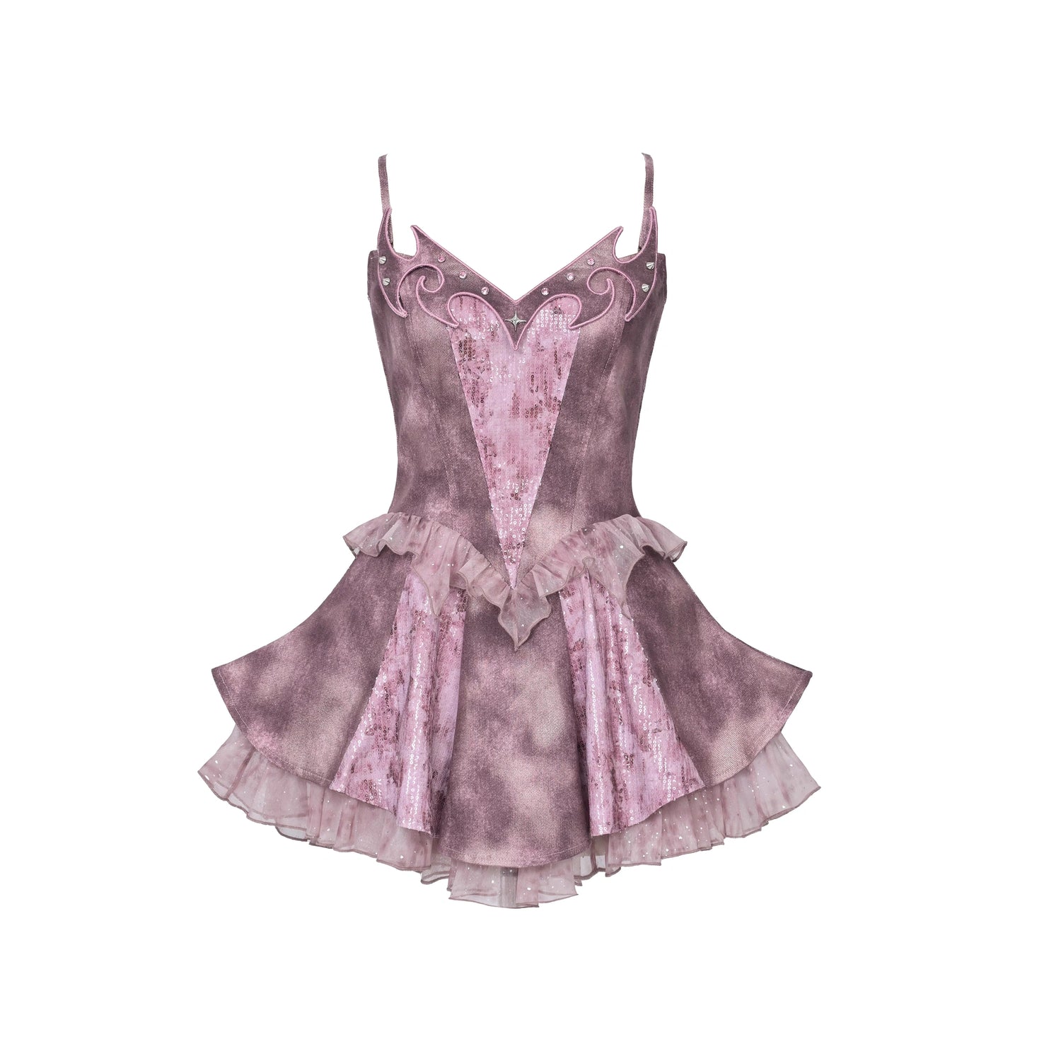 Virtual_Orbit_Eroded_Heart_Butterfly_Punk_Denim_Mini_Dress_V-neck_Long_Sleeve_MISSTT