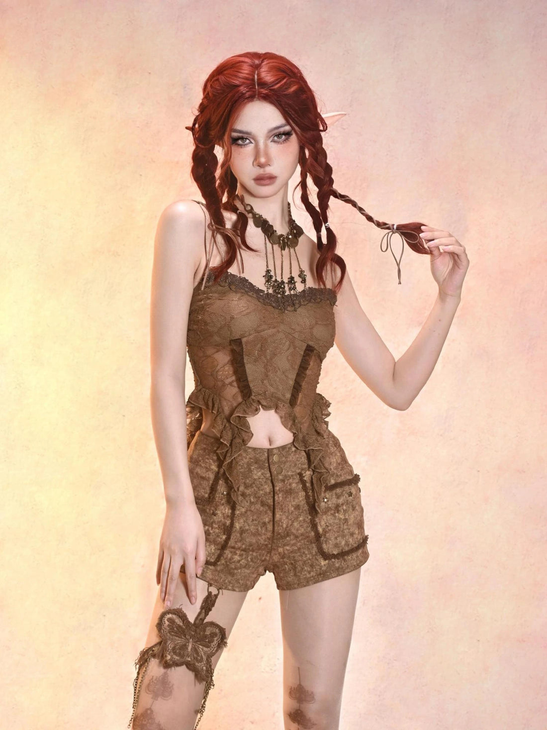 Virtual Orbit Eroded Lace Butterfly Bustier Top