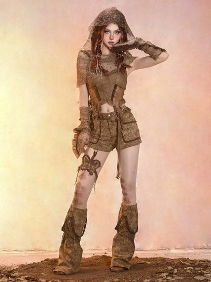 Virtual Orbit Eroded Lace Butterfly Bustier Top