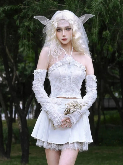 Virtual Orbit Floral Lace Camisole Pleated Skirt Set