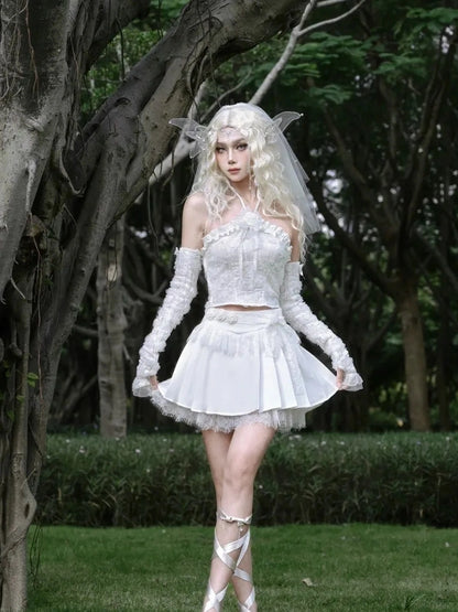 Virtual Orbit Floral Lace Camisole Pleated Skirt Set