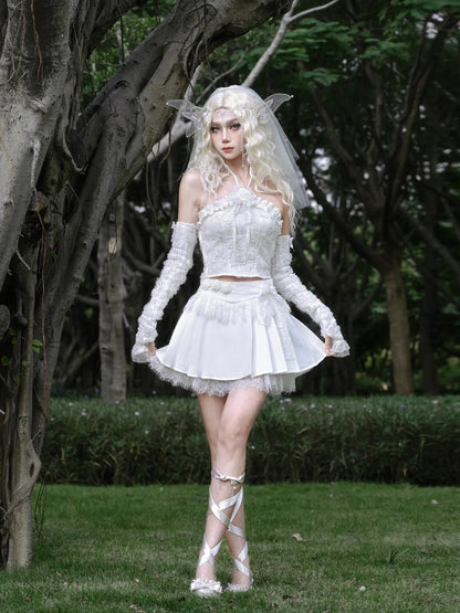 Virtual Orbit Floral Lace Camisole Pleated Skirt Set