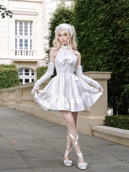 Virtual Orbit Floral Lace Halter Neck Flared Dress