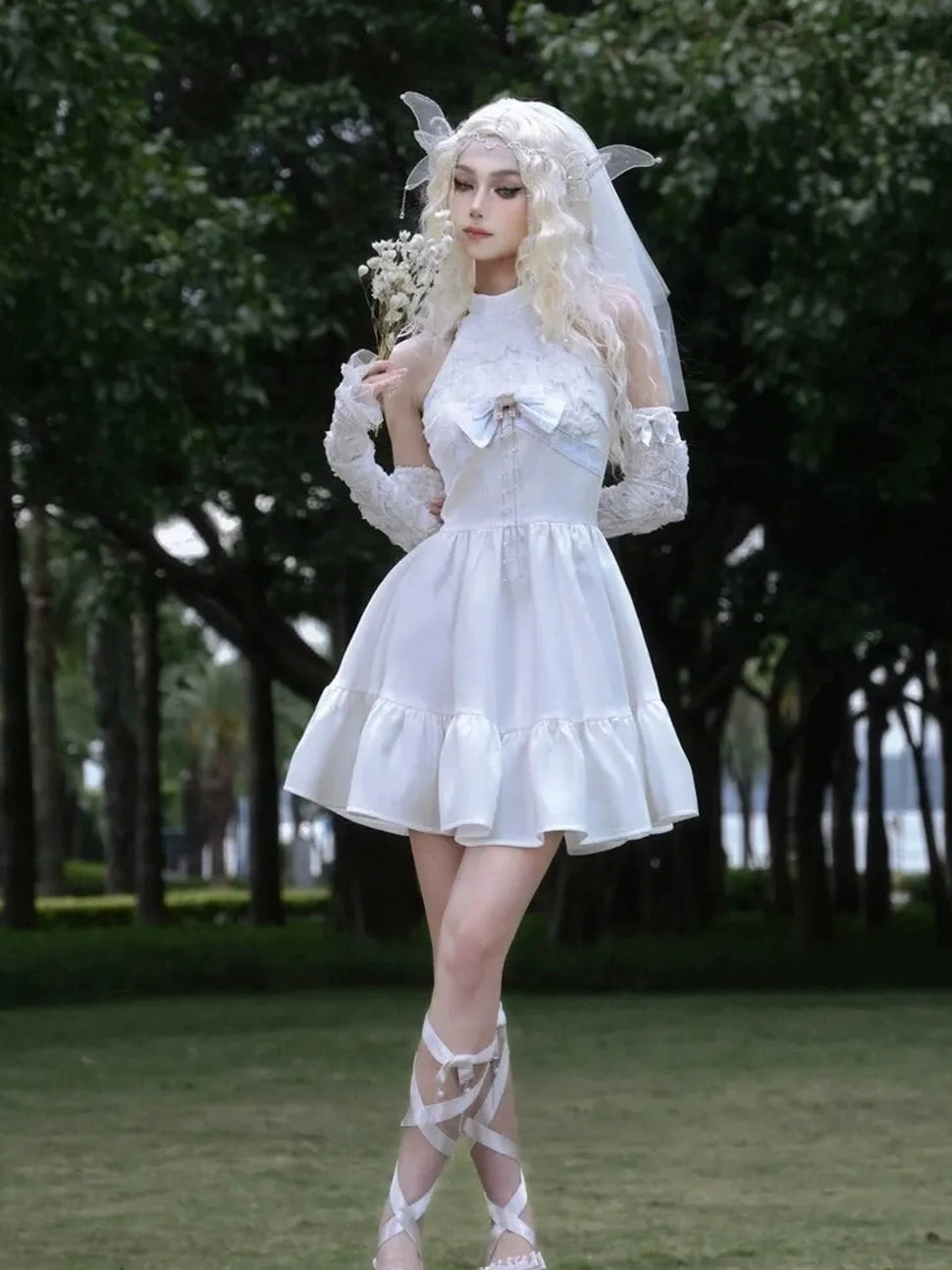 Virtual Orbit Floral Lace Halter Neck Flared Dress