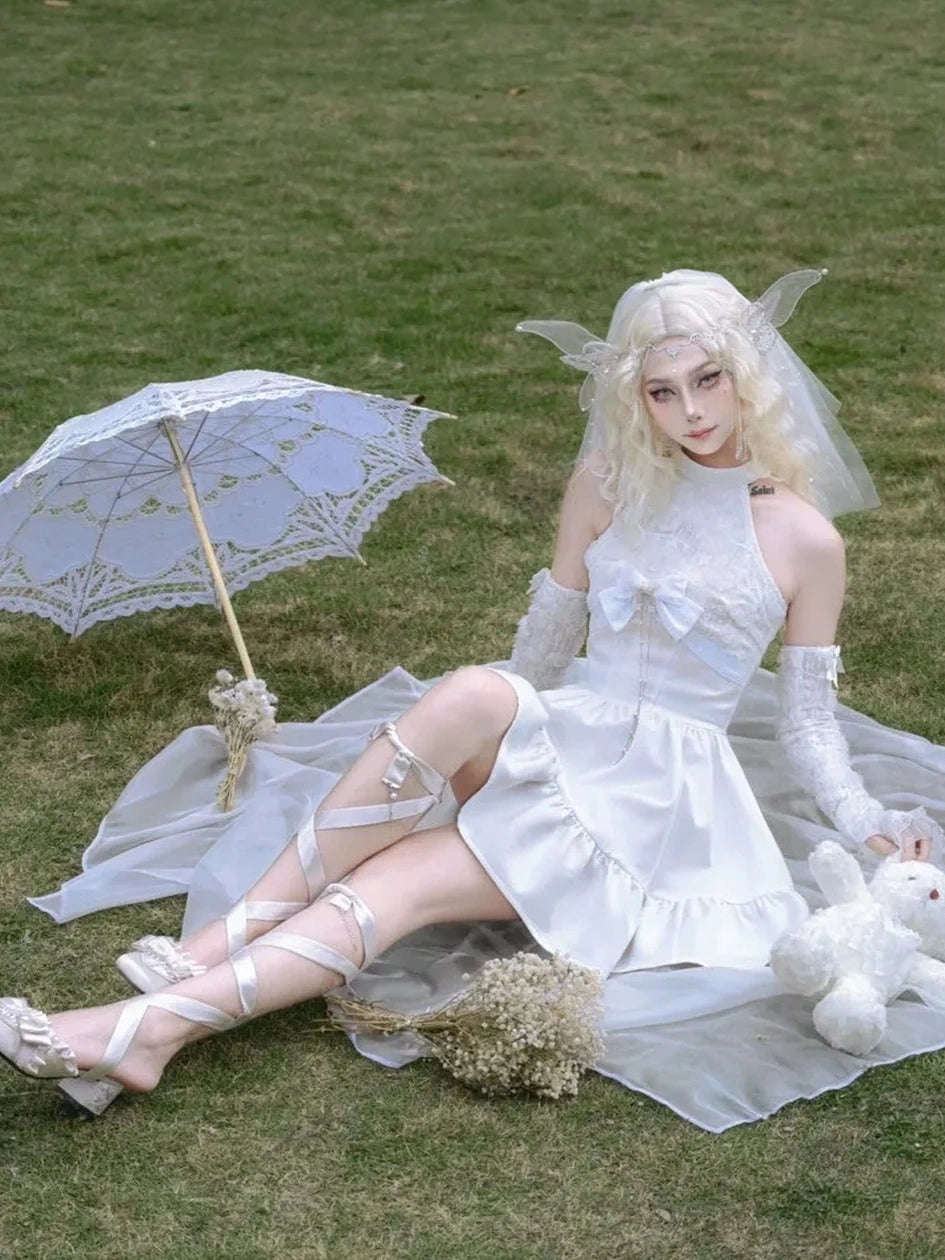 Virtual Orbit Floral Lace Halter Neck Flared Dress