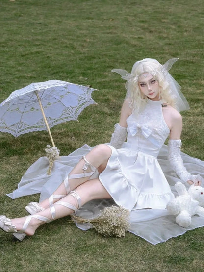 Virtual Orbit Floral Lace Halter Neck Flared Dress