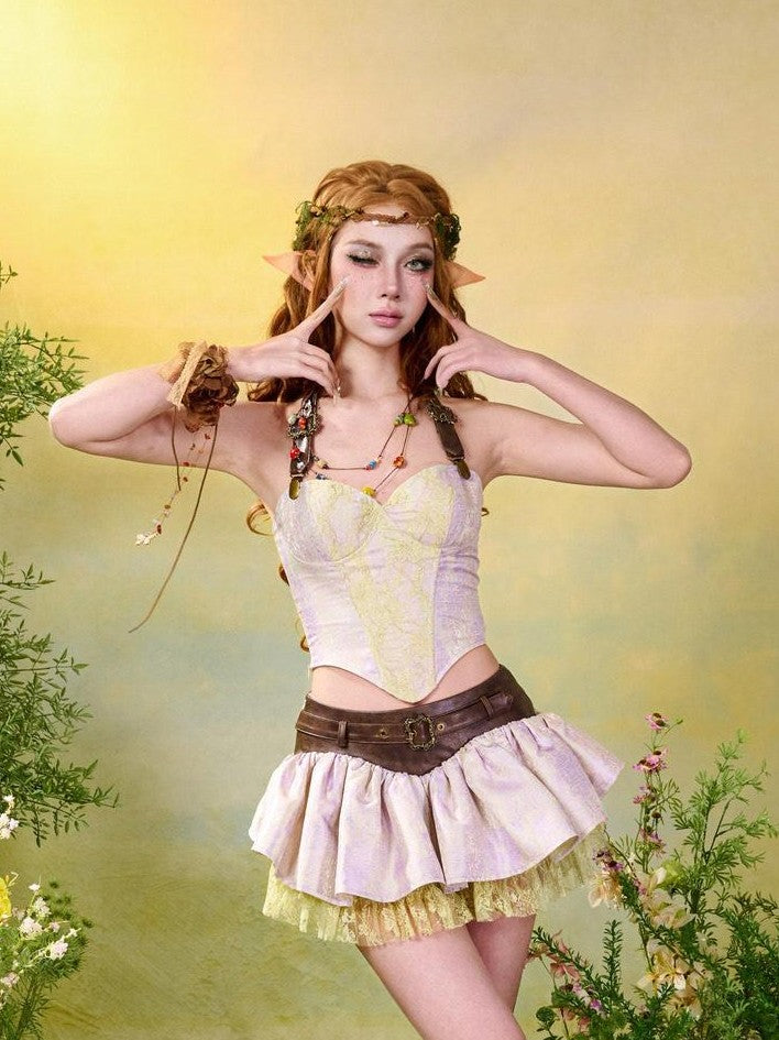 Virtual Orbit Floral Lace Up Boned Corset Slim Fit Women&