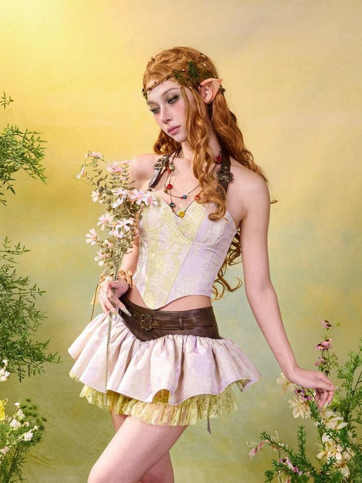 Virtual Orbit Floral Lace Up Boned Corset Slim Fit Women&