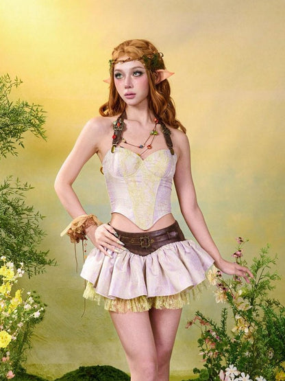 Virtual Orbit Floral Lace Up Boned Corset Slim Fit Women&