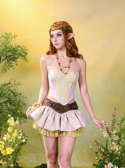 Virtual Orbit Floral Lace Up Boned Corset Slim Fit Women&