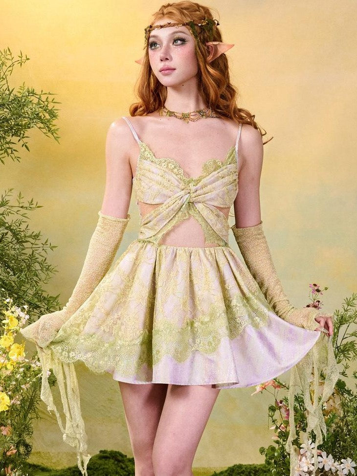 Virtual Orbit Forest Lace Butterfly Spaghetti Strap Women&