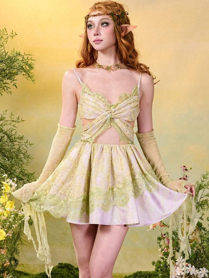 Virtual Orbit Forest Lace Butterfly Spaghetti Strap Women&