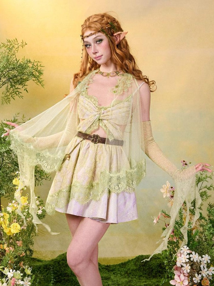 Virtual Orbit Forest Lace Butterfly Spaghetti Strap Women&