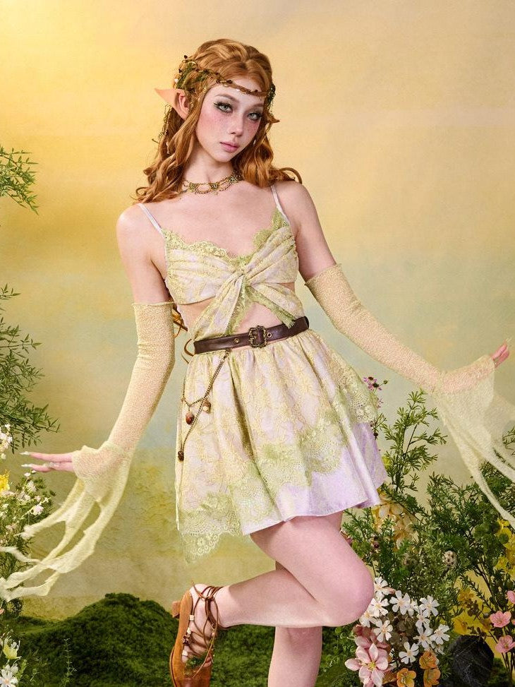Virtual Orbit Forest Lace Butterfly Spaghetti Strap Women&