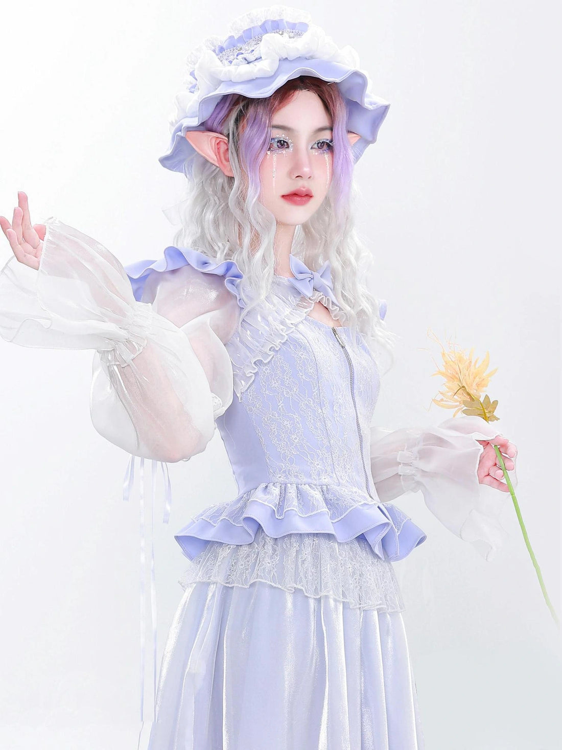 Virtual Orbit French Lace Embellished Elegant Floral Brim Sun Hat