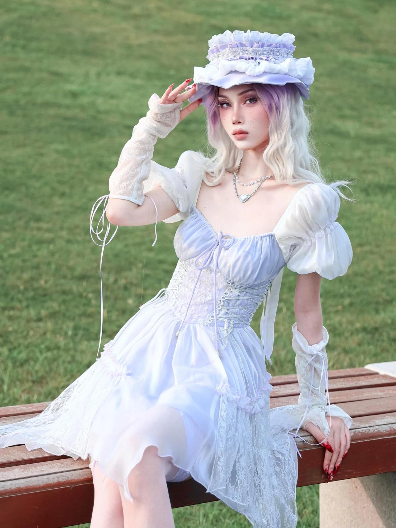 Virtual Orbit French Lace Embellished Elegant Floral Brim Sun Hat