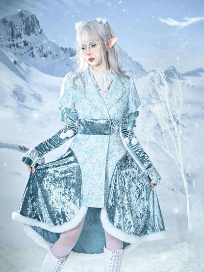 Virtual Orbit Frozen Illusion Velvet Blazer Dress With Floral Lace