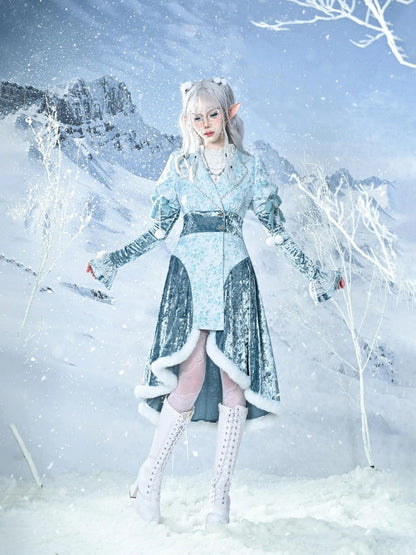 Virtual Orbit Frozen Illusion Velvet Blazer Dress With Floral Lace