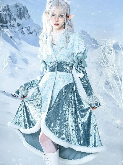 Virtual Orbit Frozen Illusion Velvet Blazer Dress With Floral Lace