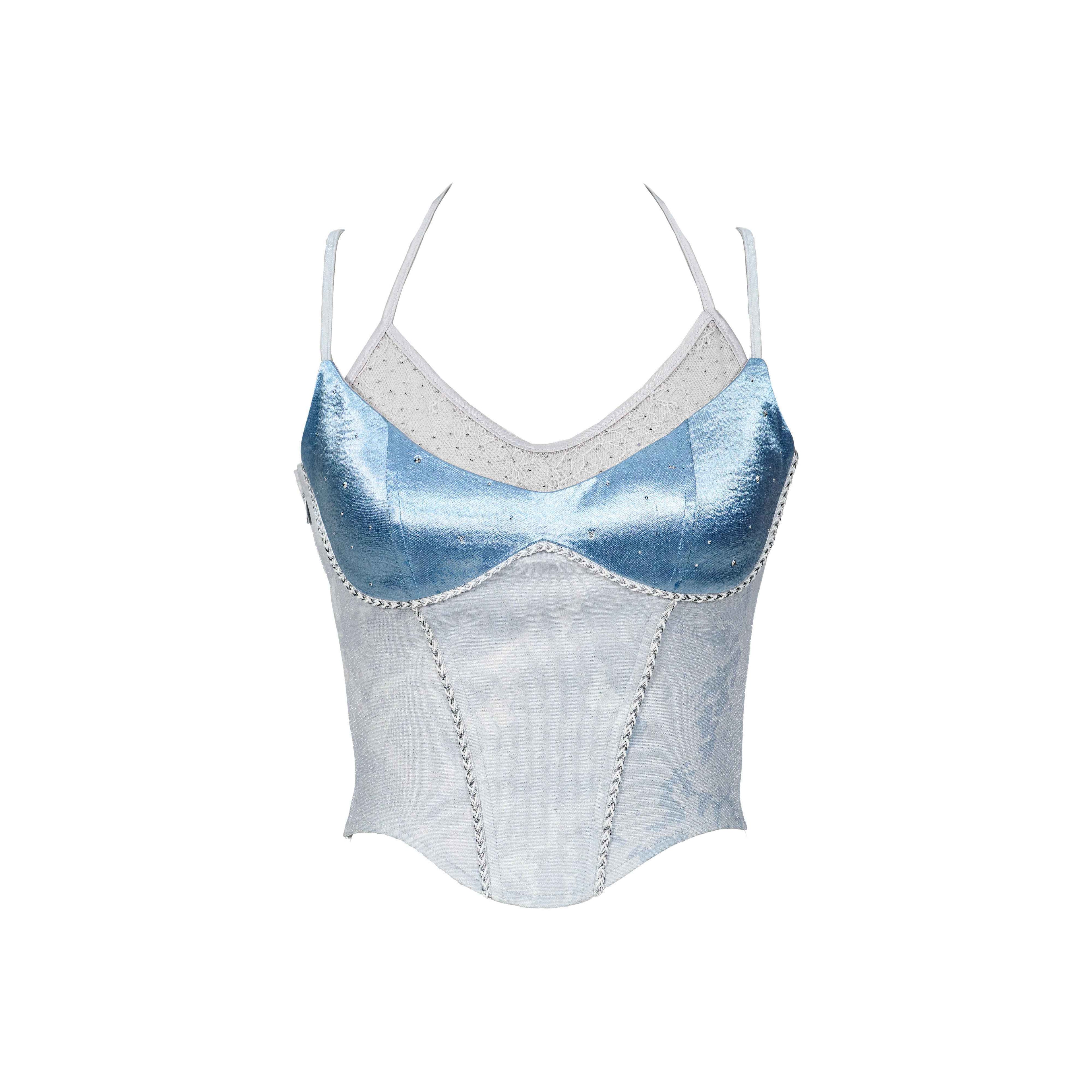 Virtual_Orbit_Futuristic_Blue_Lace_Trim_Faux_Layered_V-neck_Slim_Women&