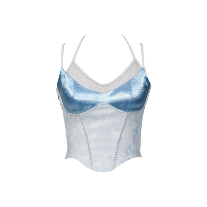 Virtual_Orbit_Futuristic_Blue_Lace_Trim_Faux_Layered_V-neck_Slim_Women&