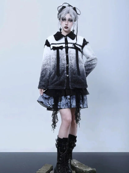 Virtual Orbit Gradient Rabbit Fur Style Bow Jacket