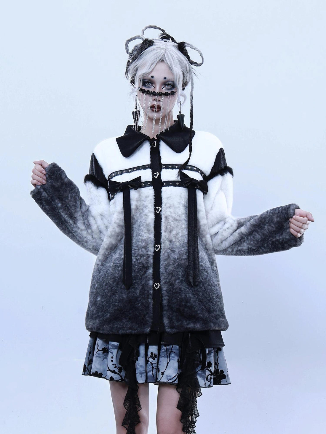 Virtual Orbit Gradient Rabbit Fur Style Bow Jacket