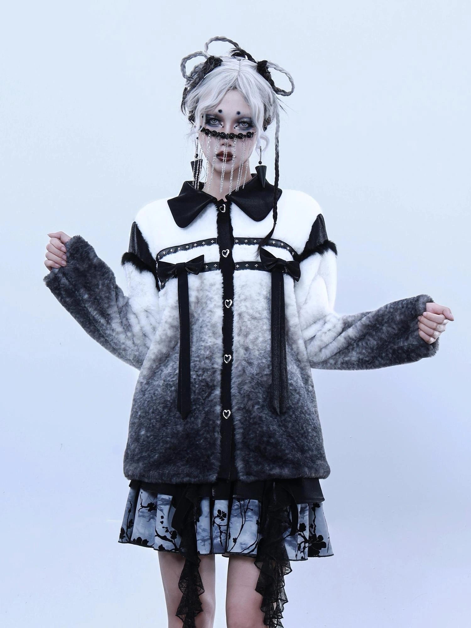 Virtual Orbit Gradient Rabbit Fur Style Bow Jacket