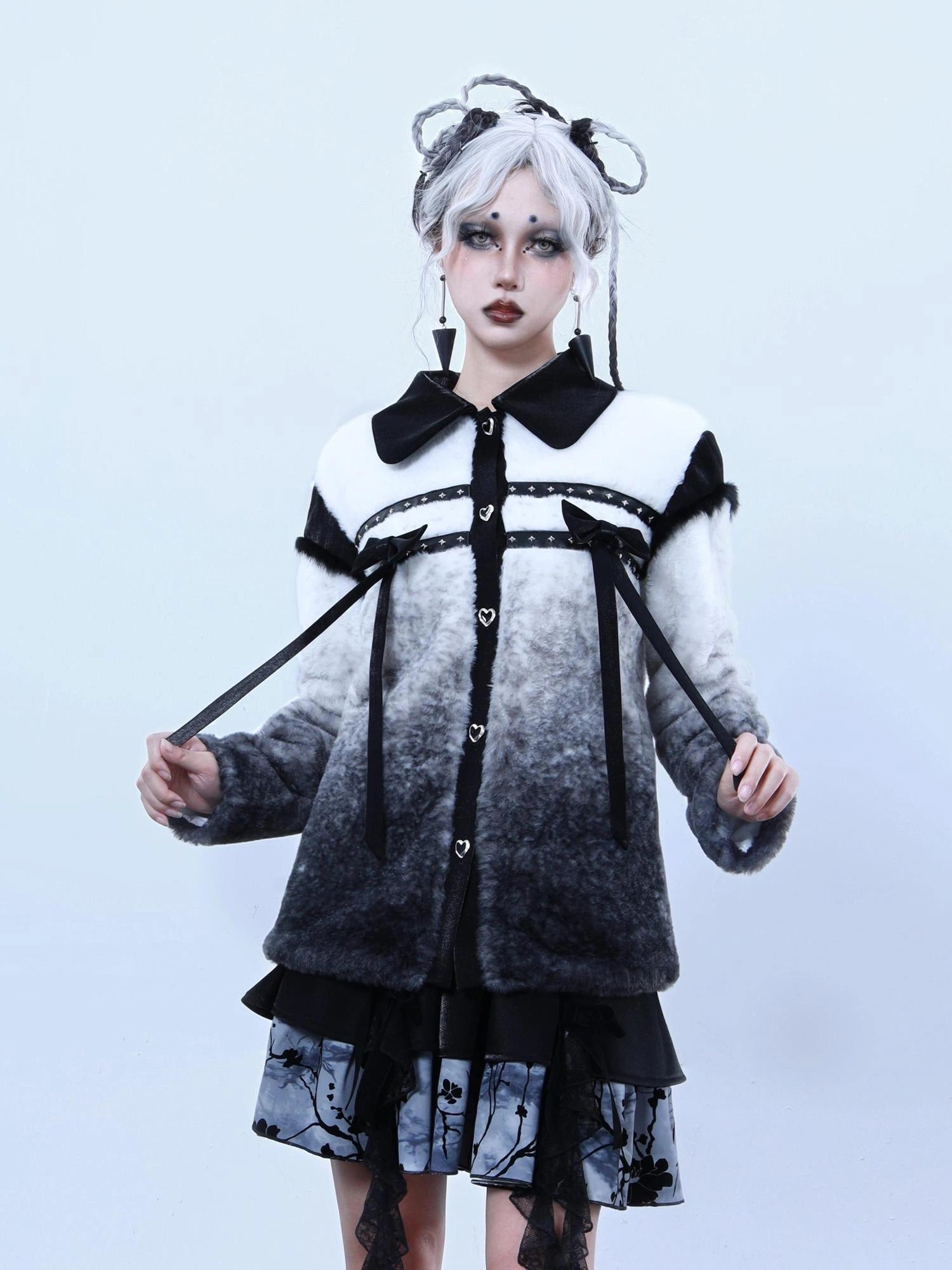 Virtual Orbit Gradient Rabbit Fur Style Bow Jacket