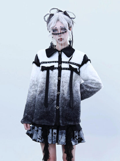 Virtual Orbit Gradient Rabbit Fur Style Bow Jacket
