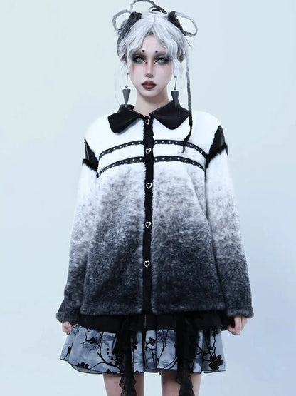 Virtual Orbit Gradient Rabbit Fur Style Bow Jacket