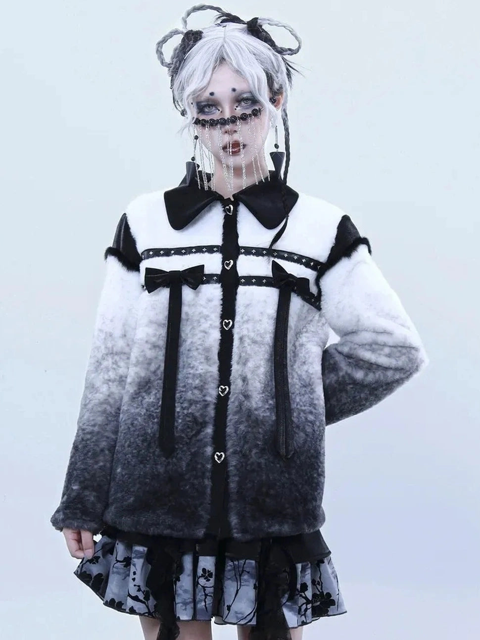 Virtual Orbit Gradient Rabbit Fur Style Bow Jacket