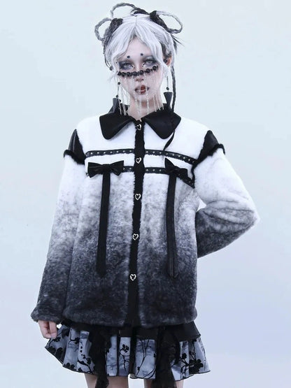 Virtual Orbit Gradient Rabbit Fur Style Bow Jacket