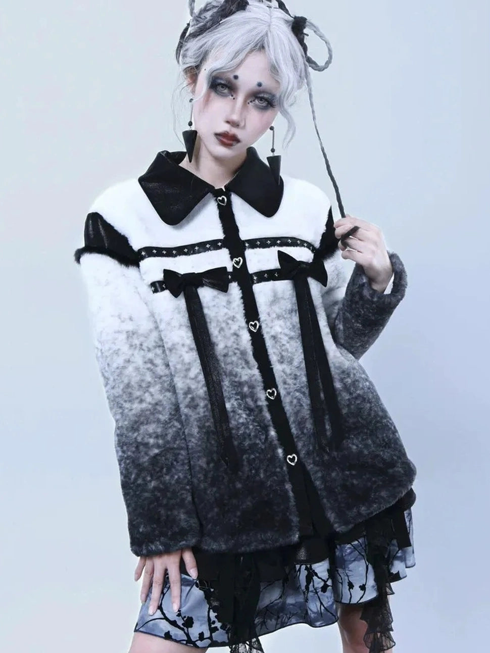 Virtual Orbit Gradient Rabbit Fur Style Bow Jacket