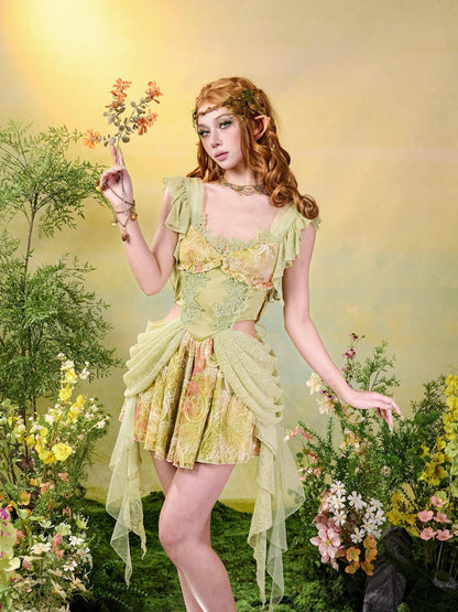 Virtual Orbit Green Lace Tassel Princess Exposed Waist Women&