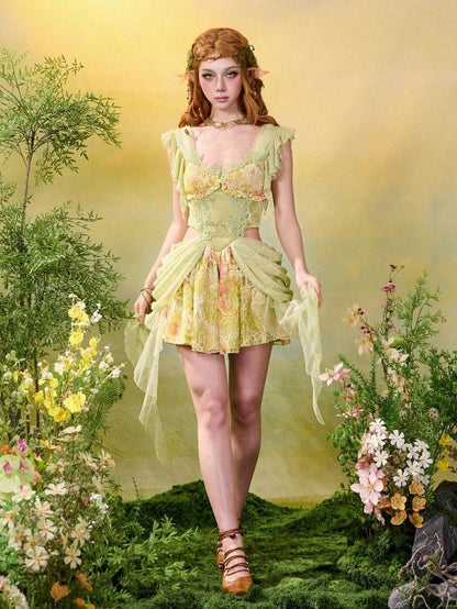 Virtual Orbit Green Lace Tassel Princess Exposed Waist Women&