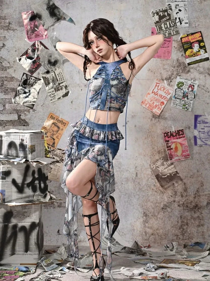 Grunge Fairy Butterfly Mesh Corsage Top