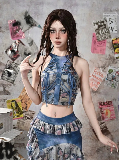 Grunge Fairy Butterfly Mesh Corsage Top