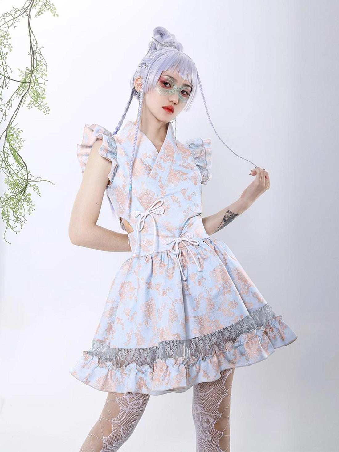 Virtual Orbit Hallucination Embroidered Collar Top V-neck T-shirt Long Sleeve