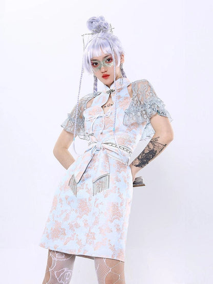 Virtual Orbit Hallucinatory Butterfly Lace Qipao Set