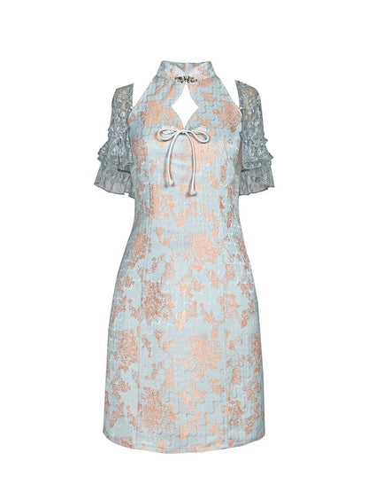 Virtual Orbit Hallucinatory Butterfly Lace Qipao Set