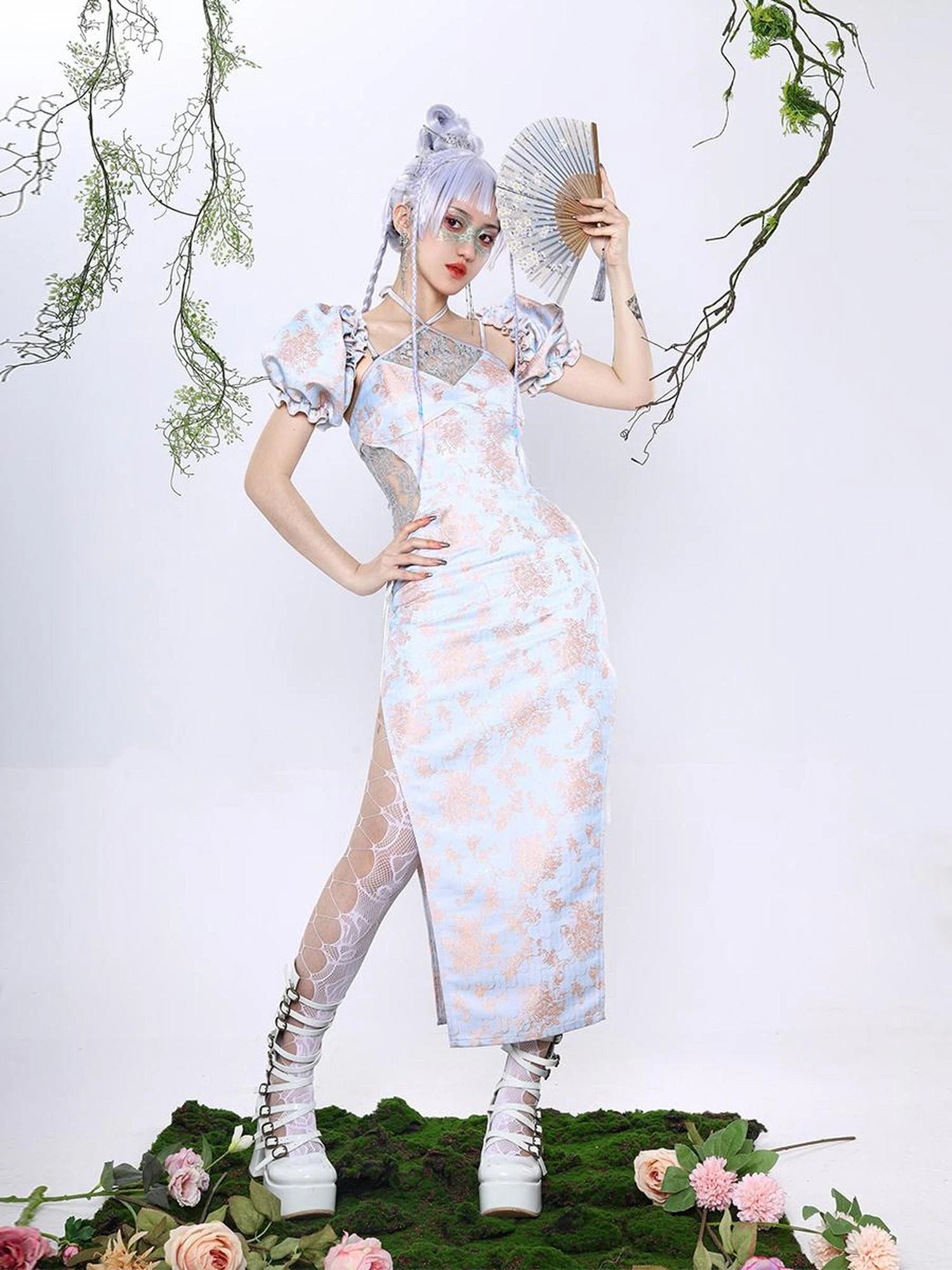 Virtual Orbit Hallucinatory Illusion Cheongsam V-neck T-shirt Long Sleeve