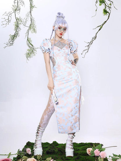 Virtual Orbit Hallucinatory Illusion Cheongsam V-neck T-shirt Long Sleeve