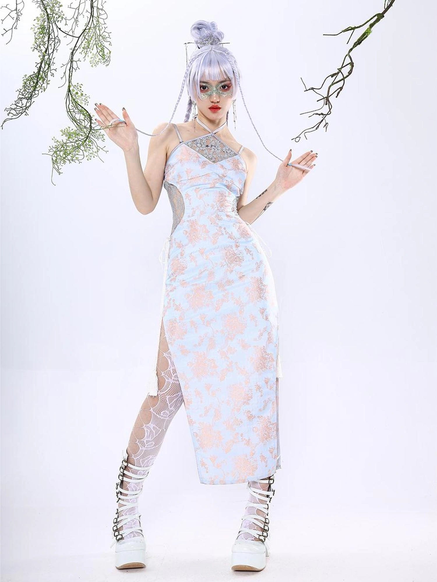 Virtual Orbit Hallucinatory Illusion Cheongsam V-neck T-shirt Long Sleeve