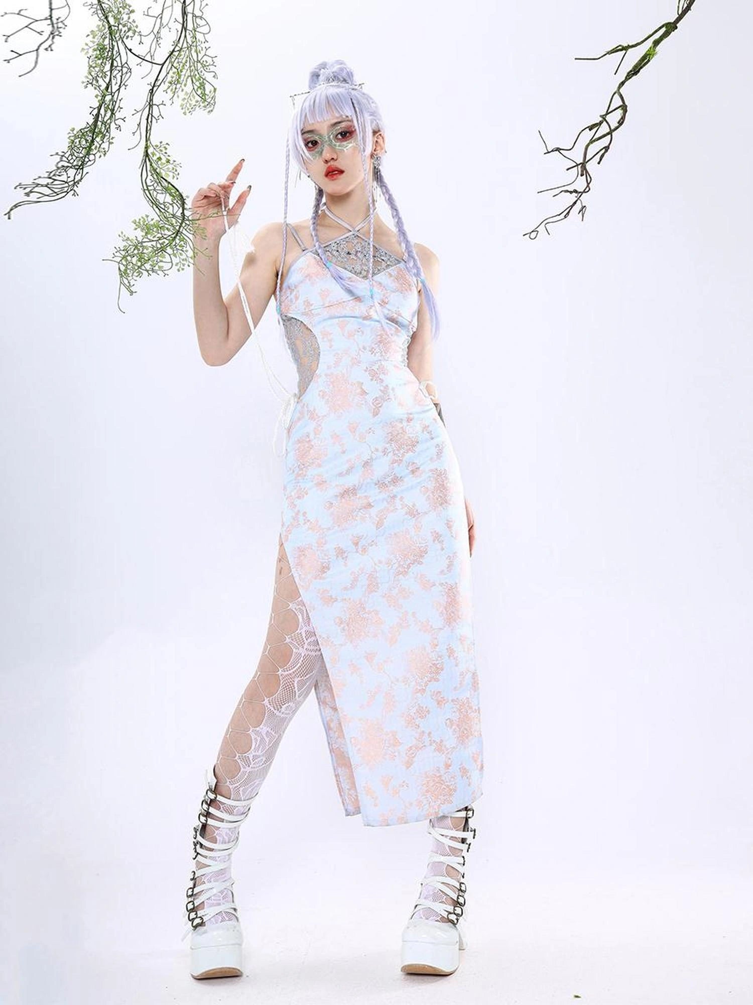 Virtual Orbit Hallucinatory Illusion Cheongsam V-neck T-shirt Long Sleeve