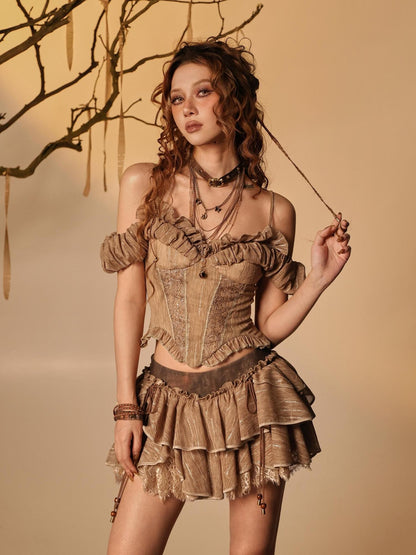 Virtual Orbit Lace Off Shoulder Cinched Waist Wasteland Retro Women&